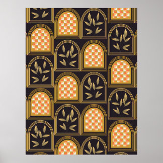 ラグジュアリー アールデコ 幾何学 花柄 シームレス パターン ポスター