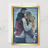 ラグジュアリー ウェディング フォト グラファー ゴールド グリッター パープル マーブル 招待状 (裏面)