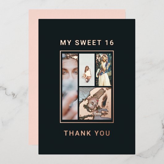 ラグジュアリー・エレガント・サンクス・卒業フォイルカード 箔招待状 (正面/裏面)