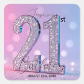 ラグジュアリー エレガント ピンク ダイヤモンド 21歳の誕生日 スクエアシール (正面)
