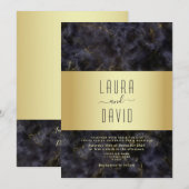 ラグジュアリー エレガント ブラック ゴールド ウェディング 招待状 (正面/裏面)