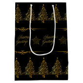 ラグジュアリー エレガント ブラック ゴールド クリスマス ツリー ミディアムペーパーバッグ (裏面)