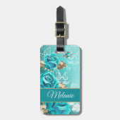 ラグジュアリー エレガント ミントゴールド ティールレース フラワー Lu ラゲッジタグ (正面縦)