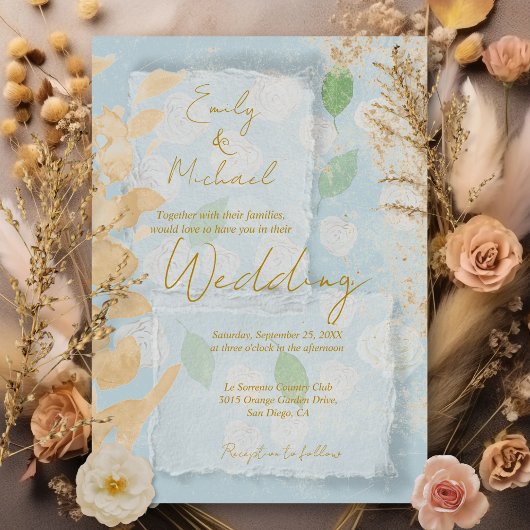 ラグジュアリー オーダーメイド 水彩画アート エレガント ウェディング 招待状