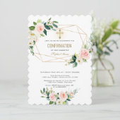 ラグジュアリー クリーム ブラッシュ フローラル ゴールド クロス 確認 招待状 (スタンド正面)