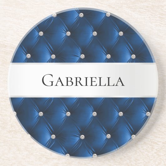 ラグジュアリー グラム ブルー フェイクベルベット コースター (正面)