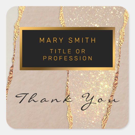 ラグジュアリー グリッター ローズゴールド スクエア ステッカー (正面)