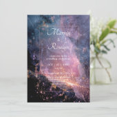 ラグジュアリー コズミック サンセット ネビュラ ゴールド フレーム ウェディング 招待状 (スタンド正面)