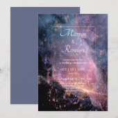 ラグジュアリー コズミック サンセット ネビュラ ゴールド フレーム ウェディング 招待状 (正面/裏面)