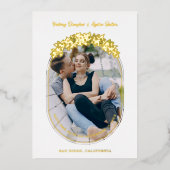 ラグジュアリー ゴールデン イーヴィ リーフ オーバル フレーム シック フォト 箔招待状 (正面)