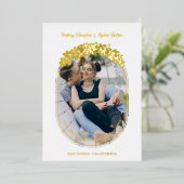 ラグジュアリー ゴールデン イーヴィ リーフ オーバル フレーム シック フォト 箔招待状 (立ち正面)