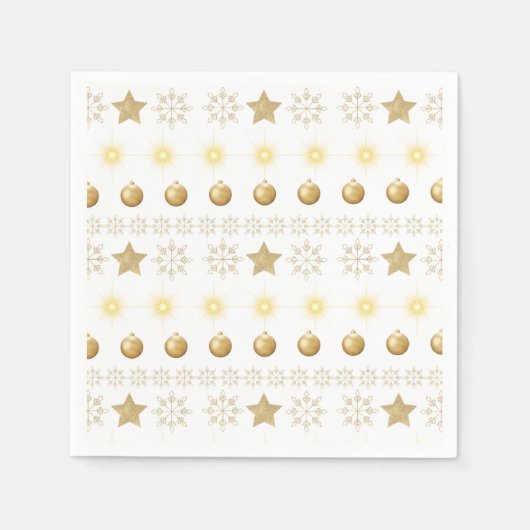 ラグジュアリー ゴールド アンド ホワイト ラグジュアリー フェスティブ スタンダードカクテルナプキン (正面)