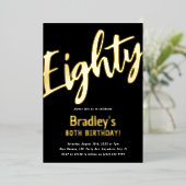 ラグジュアリー ゴールド 'エイティ' 大人 マイルストーン 80歳の誕生日 箔招待状 (立ち正面)