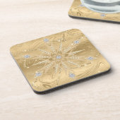ラグジュアリー ゴールド グリッター スノーフレーク ダイヤモンド コースター (左側)
