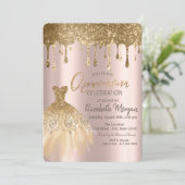 ラグジュアリー ゴールド グリッター ドリップス ドレス キンセアニエラ 招待状 (スタンド正面)