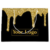 ラグジュアリー ゴールド グリッター ドリップ ビジネス ロゴ ラージペーパーバッグ (正面)
