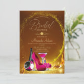 ラグジュアリー ゴールド グリッター ピンク ハイ ヒール ブライダル シャワー 招待状 (スタンド正面)