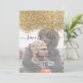 ラグジュアリー ゴールド ネイビー グリッター コンフェッティ フォト ウェディング セーブザデート (スタンド正面)