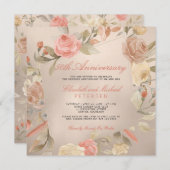 ラグジュアリー ゴールド ピーチ コーラル フローラル ウェディング アニバーサリー 招待状 (正面/裏面)