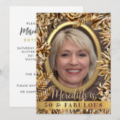 ラグジュアリー ゴールド フラワー カスタム フォト 50 アンド ファビュラス 招待状 (正面/裏面)
