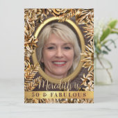 ラグジュアリー ゴールド フラワー カスタム フォト 50 アンド ファビュラス 招待状 (スタンド正面)