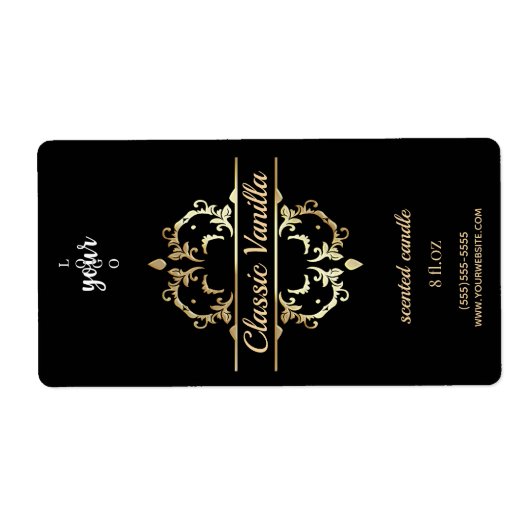 ラグジュアリー ゴールド フレーム 縦型 香り付きキャンドル ラベル (正面)