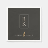 ラグジュアリー ゴールド フローラル ミニマリスト オーダーメイド モノグラム スタンダードカクテルナプキン (正面)