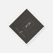 ラグジュアリー ゴールド フローラル ミニマリスト オーダーメイド モノグラム スタンダードカクテルナプキン (角)