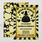 ラグジュアリー ゴールド ブラック クイーン オブ ハーツ 誕生日 招待状 (正面/裏面)