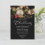 ラグジュアリー ゴールド ブラック シルバー クリスマス ホリデー ウェディング 招待状 (スタンド正面)