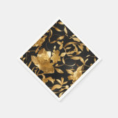 ラグジュアリー ゴールド ブラック フラワー スタンダードカクテルナプキン (角)