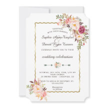 ラグジュアリー ゴールド ブラッシュ ピンク フローラル バーガンディ ウェディング