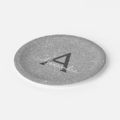 ラグジュアリー シルバー グリッター & スパークル モノグラム 誕生日 ペーパープレート (アングル)