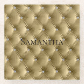 ラグジュアリー ソフト ゴールド フェイク ヴェルベット ガラスコースター (正面)