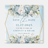 ラグジュアリー ダスティーブルー ゴールド グリッター セーブザデート マグネット (正面)