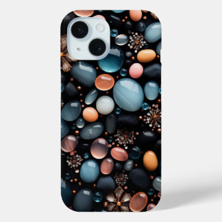 ラグジュアリー ダーククリスタルとゴールドフラワーの美学 iPhone 15ケース