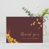 ラグジュアリー ダークバーガンディ&ゴールド フラワー グリーティングカード サンキューカード (スタンド正面)