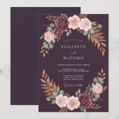 ラグジュアリー・ディープパープルのリースの結婚式 招待状 (正面/裏面)