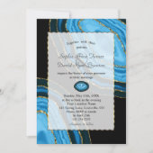 ラグジュアリー ネイビーブルー ウォーターカラー アゲート パール ウェディング 招待状 (正面)