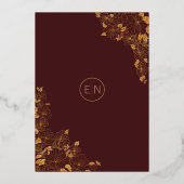 ラグジュアリー バーガンディ&ゴールド 鳥 花柄 箔招待状 (裏面)