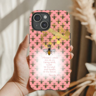 ラグジュアリー パステルコーラルゴールドビーグリッド フェイス クイーンビー iPhone 15ケース