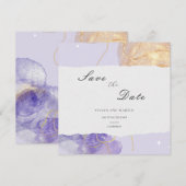 ラグジュアリー パープル & ゴールド アブストラクト  セーブ・ザ・デート 招待状 (正面/裏面)