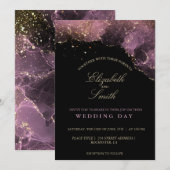 ラグジュアリー パープル&ゴールド アルコール インク ウェディング デー 招待状 (正面/裏面)