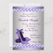 ラグジュアリー パープル ハイヒール シューズ 誕生日 招待状 (裏面)