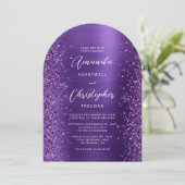 ラグジュアリー パープル ブラシ メタル グリッター アーチ ウェディング 招待状 (スタンド正面)