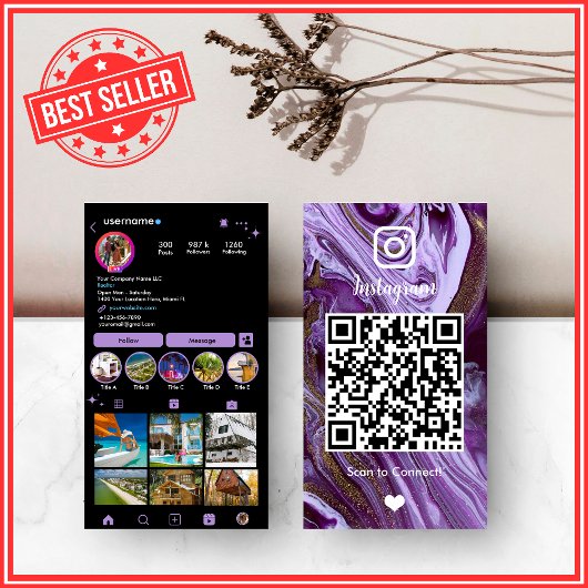 ラグジュアリー | パープル＆ブラック QR 名刺