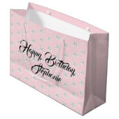 ラグジュアリー ピンク オーダーメイド ネーム ティファニー テーマ ホワイト リボン ラージペーパーバッグ (正面アングル)