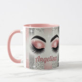 ラグジュアリー ピンク グリッター まつげ マグカップ (左)