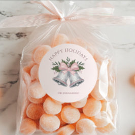 ラグジュアリー ピンク＆シルバー グリッター ジングルベル カスタム ラウンドシール