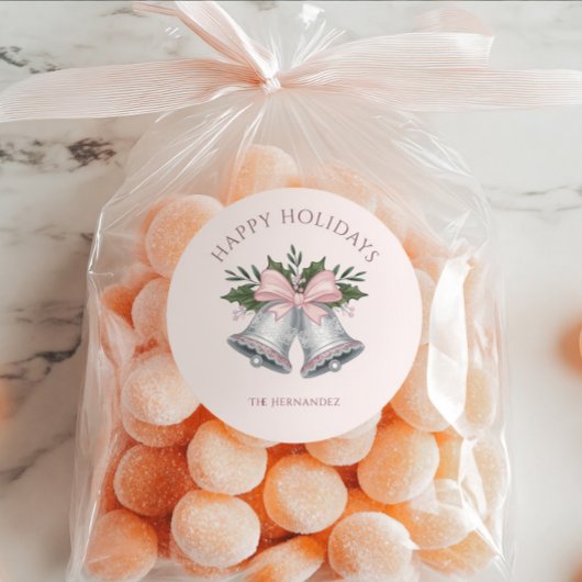 ラグジュアリー ピンク＆シルバー グリッター ジングルベル カスタム ラウンドシール